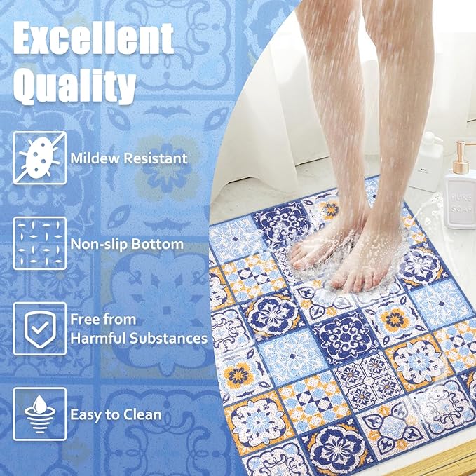 Non Slip Shower Mat, Soft Comfortable Shower Floor Mat with Drain, PVC Loofah Bath Mat for Shower, Bathroom and Wet Areas, Quick Drying Easy Cleaning