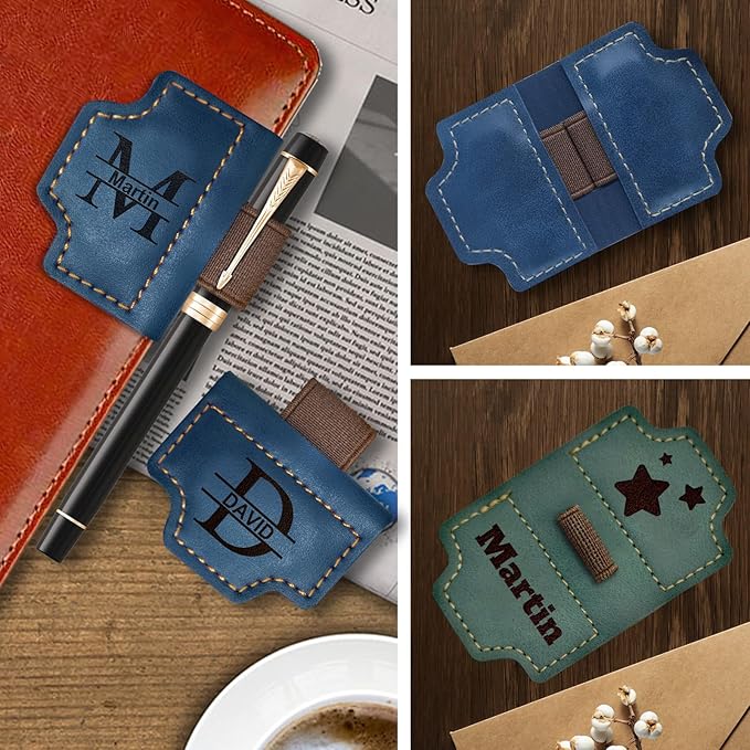Personalized Magnetic Leather Bookmark with Pen Holder Custom Book Mark with Name Initial Logo Engraved Book Markers for Reading with Pencil Clip Gifts for Book Lovers Women Men Kids