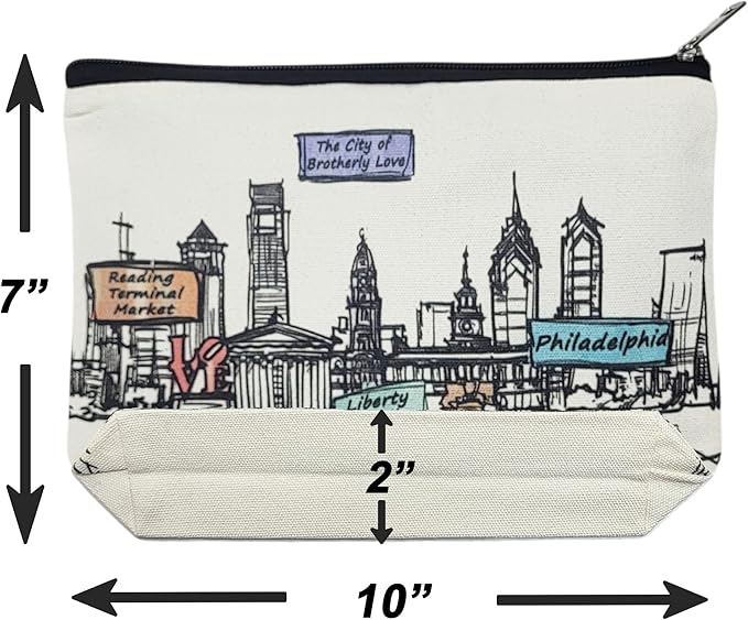 Cities Around the World Artwork Cosmetic Bag Series – Designed in USA, Travel Makeup Bag with Zipper, Souvenir Gift for Women, Artwork Organizer for Purse or Toiletry (Philadelphia)