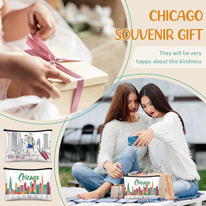 Reginary 6 Pcs City Cosmetic Bag Souvenir Gifts New York Zipper Pouch Chicago Souvenir Seattle Boston Nashville London Paris Italy Alaska Gifts Memento for Women Traveler(Chicago)