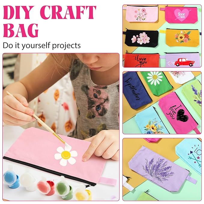 Saintrygo 30 Pcs Makeup Bag Travel Canvas Cosmetic Bag Bulk Multipurpose Small Makeup Pouch for Purse Portable Blank Zipper Toiletry Organizer DIY for Women Assorted Color (Novel,8.7 x 5 x 1.8 Inch)