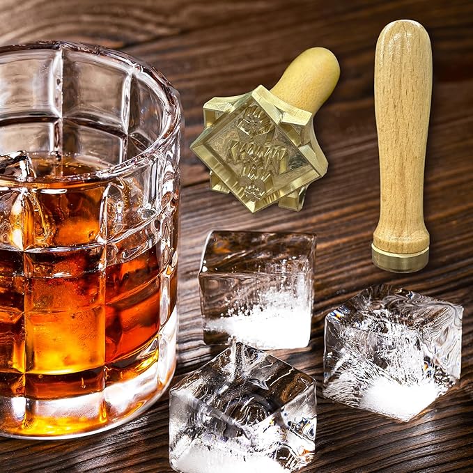 HDSD Custom Ice Cube Stamp - Personalized Ice Branding Stamp with Wood Handle, Design Unique Patterns for Parties, Events & Daily Drinks