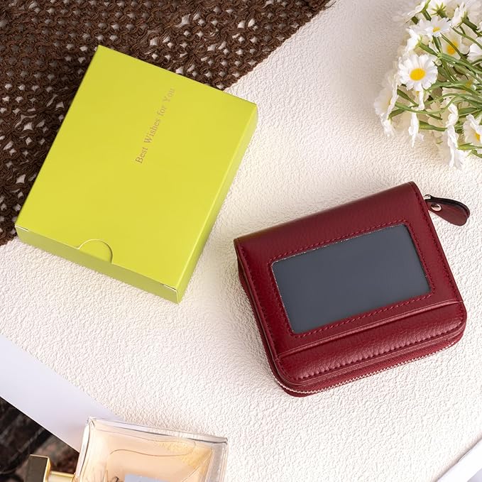 Genuine Small Wallet for Women, Slim RFID Blocking Credit Card Holder with ID Window, Compact Purses for Women with 18 Card Slots