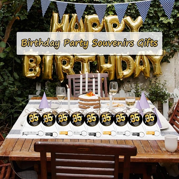 Dandat 54 Sets 35th Birthday Party Favors for Guests Birthday Beer Opener Keychain Cheers to 35 Bottle Opener Keychain with Thank You Cards and Gift Bags for Anniversary Wedding Party Favors