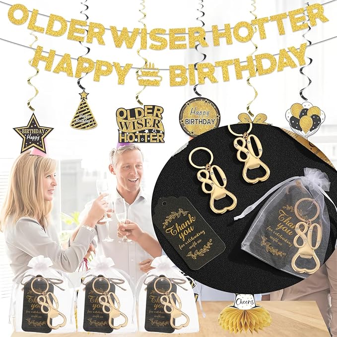 24 pcs 80th Gold Keychain Bottle Opener Birthday Party Favors for Guests,80th Beer Bottle Opener Favors Bulk for Birthday Anniversary Souvenirs Party Decor Supplies (Gold 80th)
