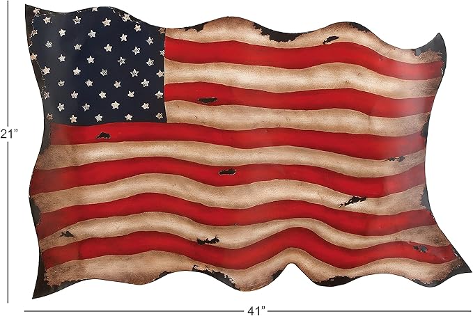 Deco 79 Metal American Flag Home Wall Decor Indoor Outdoor Wall Sculpture, Wall Art 41" x 2" x 27", Red