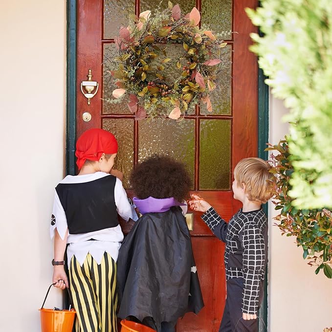26 Inch Fall Wreaths for Front Door Burgundy Berry Wreath with Leave, Large Autumn Wreath Decor on Grapevine for Farmhouse Front Door Wall Window Home Decoration and Christmas Thanksgiving Celebration