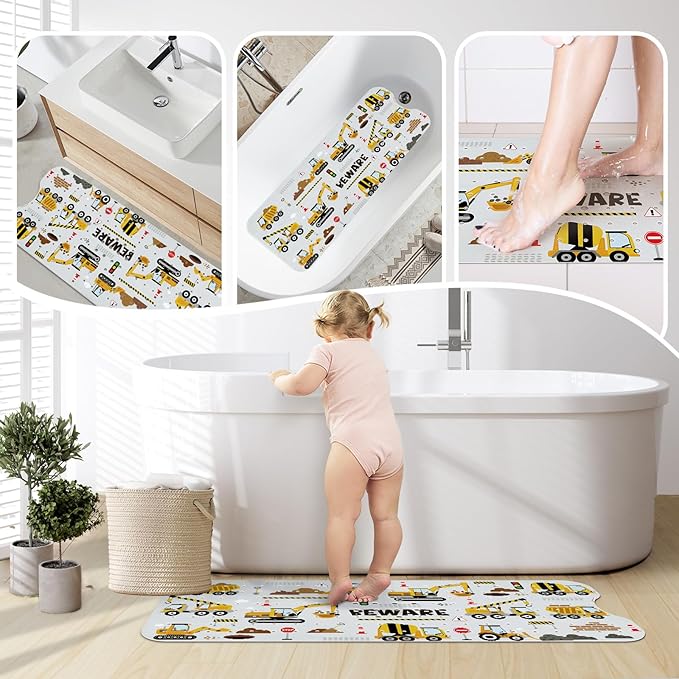 SHUCHING Baby Bath Mat for Tub Non Slip-40 X 16 Inch, Extra Long Kids Bathtub Mat Mold Free, Bathtub Shower Mat Anti Slip for Bathroom, Machine Washable, Vehicle