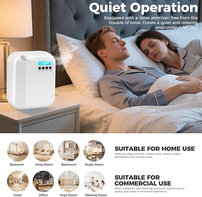 Hotel Collection Diffuser, House Scent Machine, 10000 Sq.Ft of Coverage, 200ml Large Capacity Aromatherapy Machine, Scent Diffusers for Home Large Room, Office Waterless Essential Oil Diffuser, White