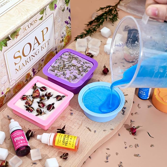 Soap Making Kit, JCOOS Soap Making Kit for Adults and Kids, Soap Making Supplies - Melt and Pour Soap Base, Soap Mold, Soap Colorant, Fragrances, Dried Flowers, Glitter, Kids Craft Diy Kits for Adults
