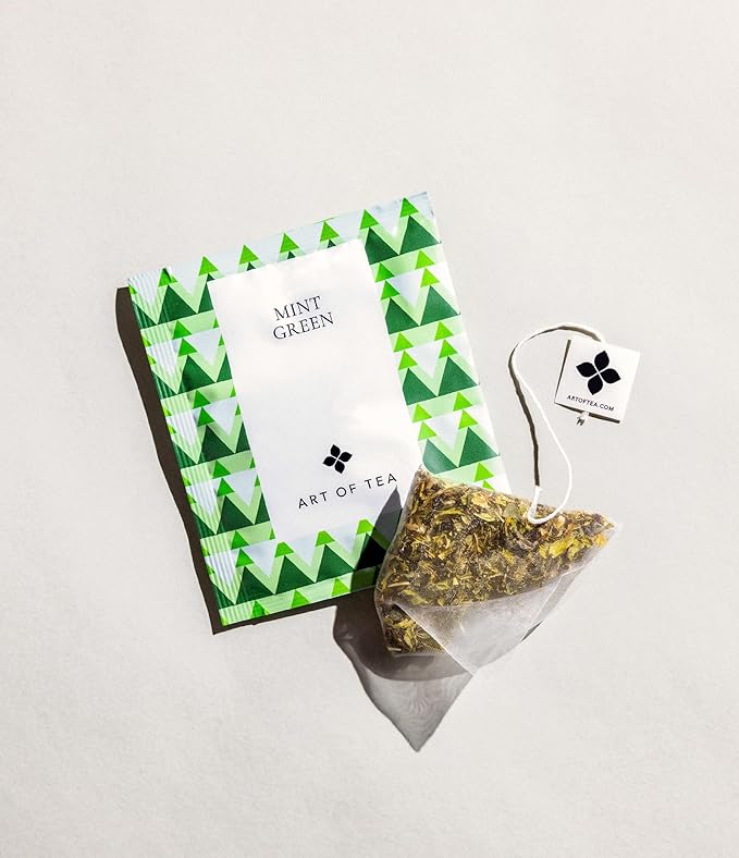 Art of Tea | Organic Mint Green Tea | 50 Count Pyramid Tea Bag Sachets | Spearmint Tea | Organic Peppermint Tea bags