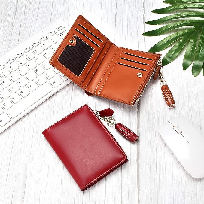 GEEAD Red Small Wallets for Women Bifold Slim Coin Purse Zipper ID Card Holder
