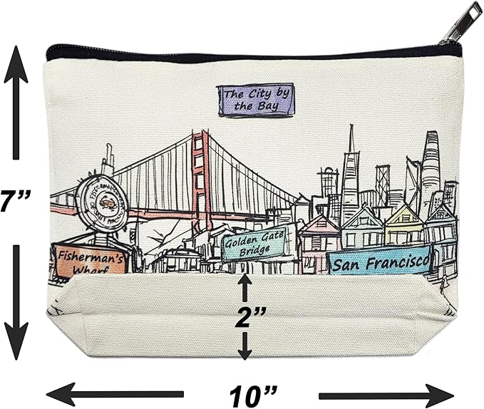 Cities Around the World Artwork Cosmetic Bag Series – Designed in USA, Travel Makeup Bag with Zipper, Souvenir Gift for Women, Artwork Organizer for Purse or Toiletry (San Francisco)