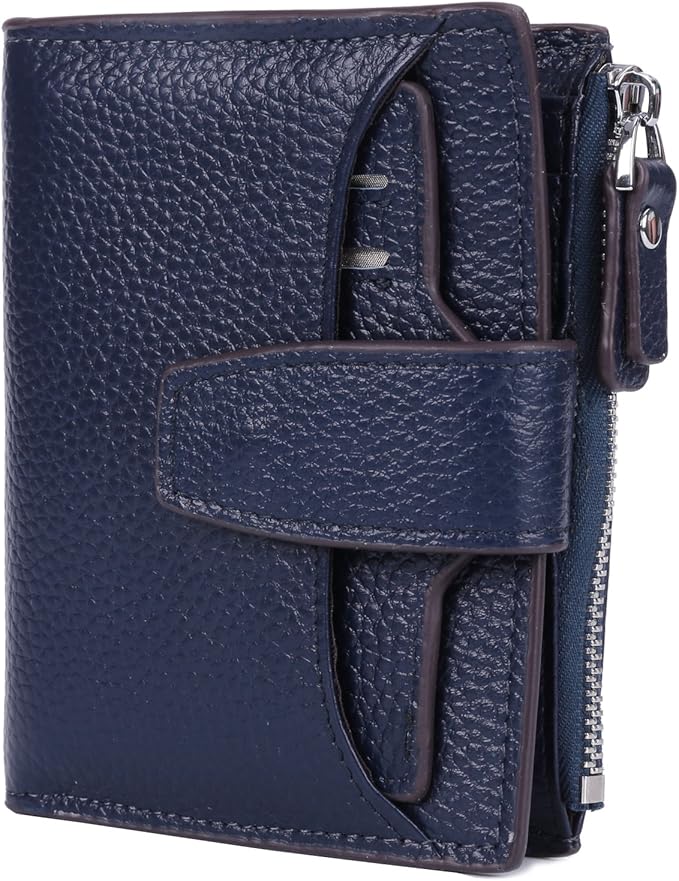AINIMOER Women's RFID Blocking Leather Small Compact Bi-fold Zipper Pocket Wallet Card Case Purse with id Window