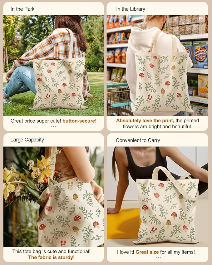 Miss Adola Aesthetic Tote Bag for Girls - with Magnetic Buckle and Zipper Inner Pocket for Women Lady Canvas Cotton Tote Bag