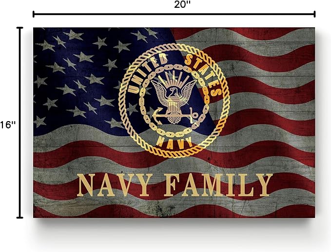 Renditions Gallery Canvas Patriotic Wall Art Modern Paintings & Prints Decorations American Navy Family Glam Loyal Military Wall Hanging Artwork for Bedroom Office Kitchen - 16"x20" LT25