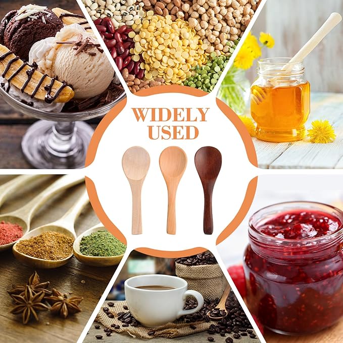 Boao 24 Pcs Small Wooden Spoons, 3.5'' L, Mini Wood Natural Tiny Spoons Wooden Little Teaspoons for Jars Sugar Creamer Honey Spices Salt Kitchen Supplies (Multiple Color)