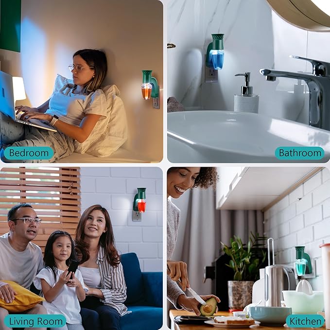 2 Pcs Wall Fragrance Plug with Night Light Compatible with Bath and Body Works WallFlower Refills (No Fragrance Included), ETL Certified, Rotatable Scent Control Plug for Home/Office (Green)
