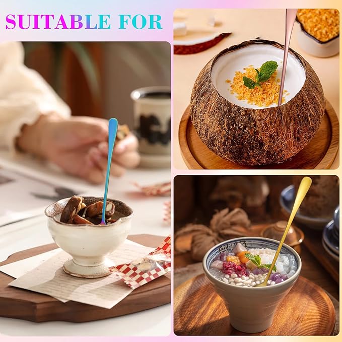 8 Pieces Iced Tea Spoons, 7.3 Inch Long Handle Ice Cream Spoon, Stainless Steel Cocktail Stirring Spoons, Mixing Spoon for Cocktail Stirring Coffee Milkshake Ice Cream