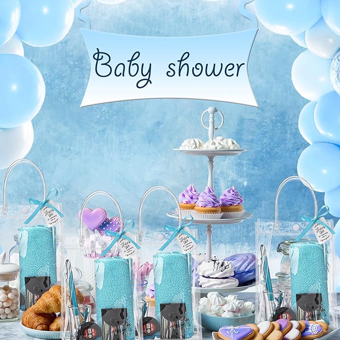 Leinuosen 6 Set Baby Shower Prizes for Men with Cleaning Cloth Bottle Opener Screwdriver Tape Measuring Keychain Multi Tool Pen Gift Bag Baby Shower Game Prizes for Winner(Blue,Classic Style)