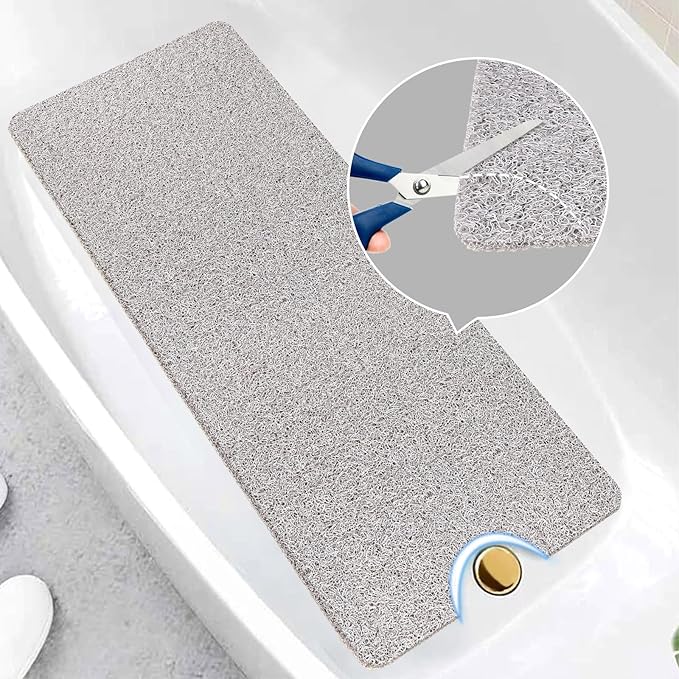 Bathtub Mat Shower Mat Non-Slip - 16x39 Inch Soft Comfort Bath Mat with Drainage Holes, PVC Loofah Massage Bathmat for Shower, Tub, Bathroom, Wet Areas, Quick Drying