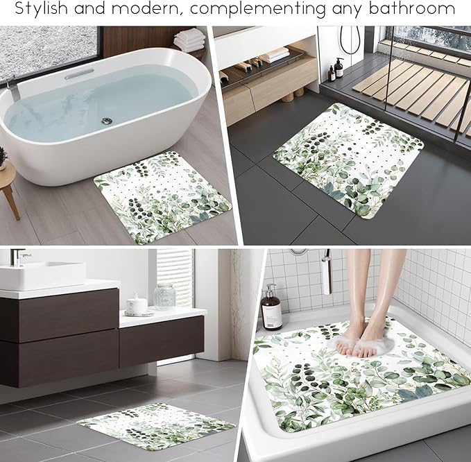 Bathtub Mat Non Slip, Sage Square Bath tub Mat Shower Floor Mat with Suction Cups for Adults Kids Elderly 21 X 21 Inch