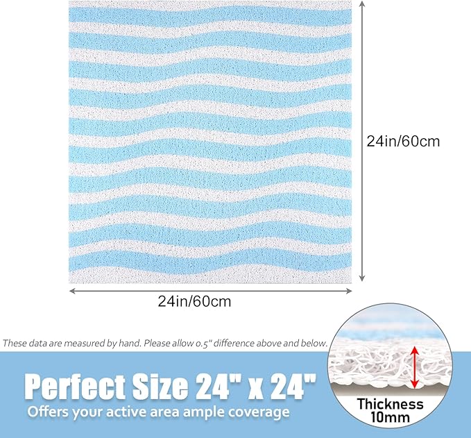 Non Slip Shower Mat, 24x24 Inch, Soft Comfortable Shower Floor Mat with Drain, PVC Loofah Bath Mat for Shower, Bathroom and Wet Areas, Quick Drying Easy Cleaning
