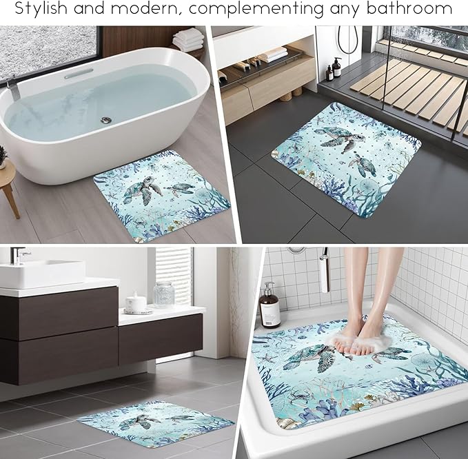 Bathtub Mat Non Slip, Turtle Square Bath tub Mat Shower Floor Mat with Suction Cups for Adults Kids Elderly 21 X 21 Inch