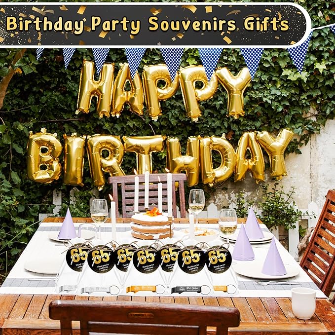 Dandat 54 Sets 65th Birthday Party Favors for Guests Birthday Beer Opener Keychain Cheers to 65 Bottle Opener Keychain with Thank You Cards and Gift Bags for Anniversary Wedding Party Favors