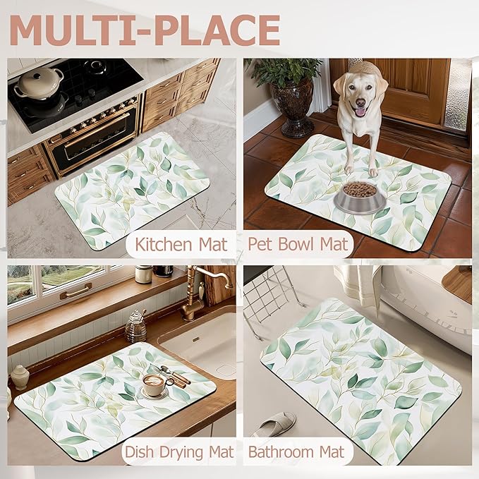Eucalyptus Leaves Bathroom Rugs,Bath Mats for Bathroom,Sage Green Leaf Low Pile Absorbent Bath Mat,Rubber Backing Non Slip Washable Thin Quick Dry Door Mat 17x29.5 Inch