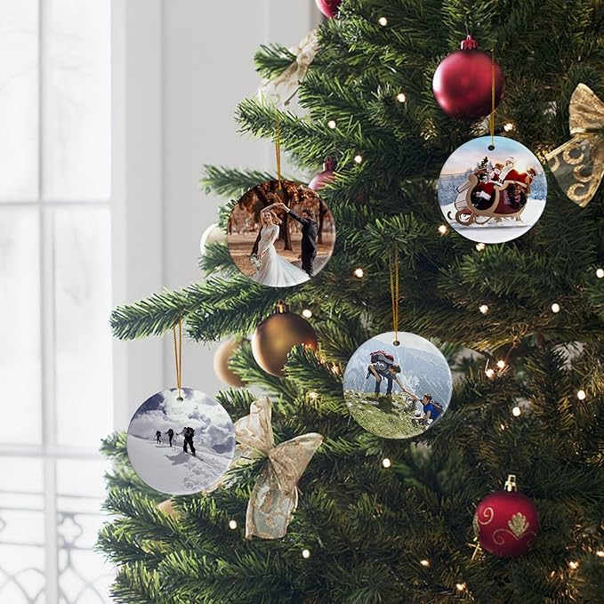 Sublimation Ceramic Ornaments - Bulk White Round Porcelain Ornament Blanks for Heat Press Printing - Personalized Xmas Tree Keepsake Crafts Gift Christmas Decorations