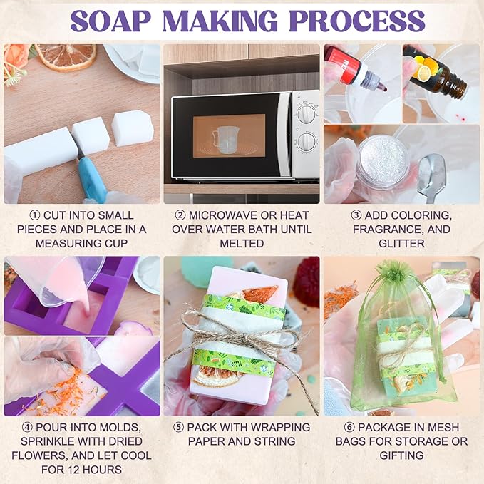 Jcoos Soap Making Kit, Soap Making Kit for Adults, Teen- Shea Butter Glycerin Melt and Pour Base, Molds, Dye, Fragrances, Dried Flowers, DIY Craft for Teen Beginners Girls, Gift Boxes for Women