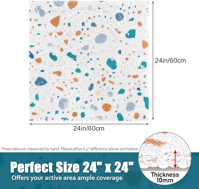 Shower Mat Anti Slip - 24x24 Inch Soft Comfort Bath Mat with Drainage Holes, PVC Loofah Massage Bathmat for Shower, Tub, Bathroom, Wet Areas, Quick Drying