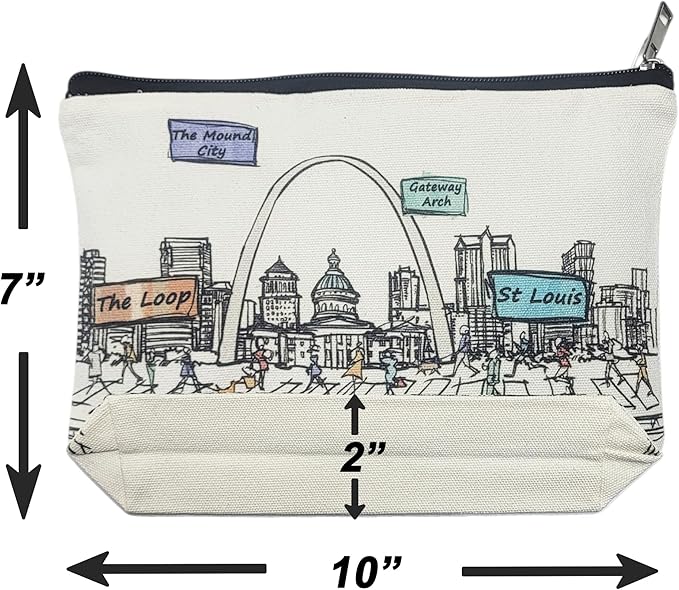 Cities Around the World Artwork Cosmetic Bag Series – Designed in USA, Travel Makeup Bag with Zipper, Souvenir Gift for Women, Artwork Organizer for Purse or Toiletry (St Louis)