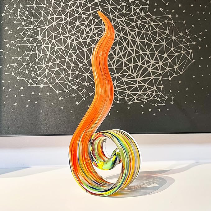 11.4" Tall Hand-Blown Glass Sculpture Murano-Style Sculpture Art Ornament Statue Figurines Home Decor Accent Piece Coastal Ocean Nautical Home Decor,Shelf,TV Stand,Tabletop Centerpieces,Wonderful Gift