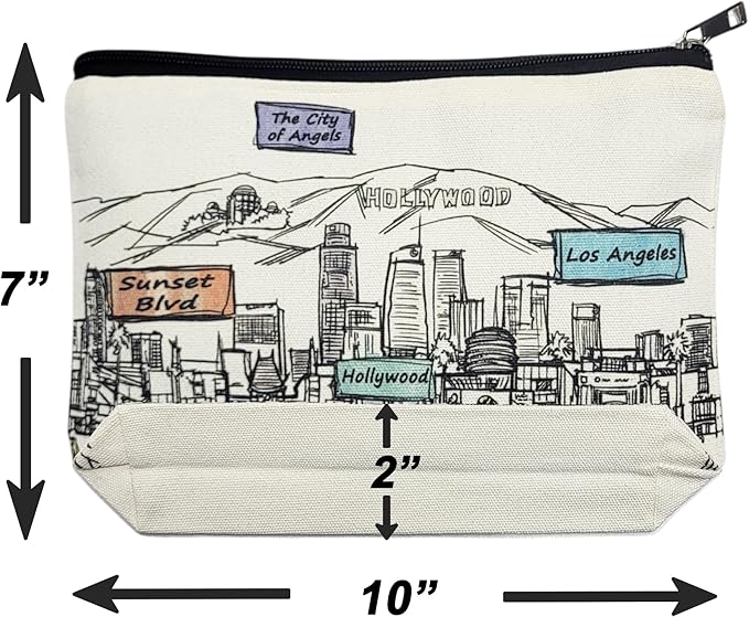 Cities Around the World Artwork Cosmetic Bag Series – Designed in USA, Travel Makeup Bag with Zipper, Souvenir Gift for Women, Artwork Organizer for Purse or Toiletry (Los Angeles)