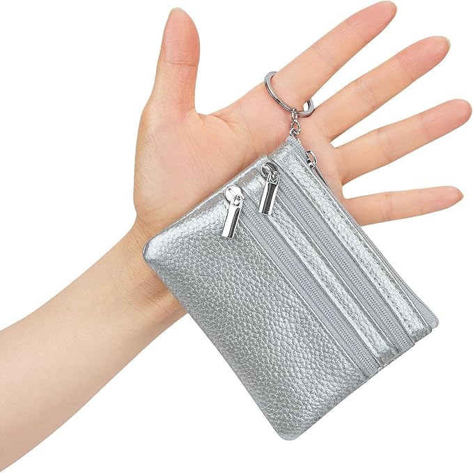 Women's Genuine Leather Coin Purse Mini Pouch Change Wallet with Keychain