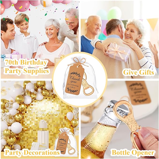 50Pcs 70th Birthday Bottle Opener Set, 70th Golden Bottle Openers Birthday Personalized Party Favors 70th Wedding Anniversaries Souvenirs Favors for Guests Gifts Decorations(70th)