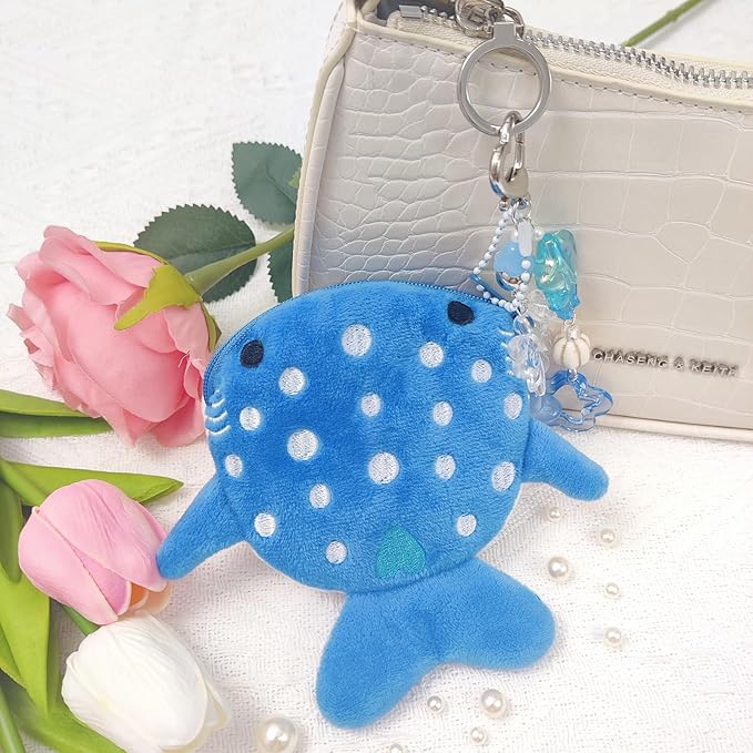 Cute Keychain Whale Shark Coin Purse Keychain Cute Plush Zipper Change Pouch, Kawaii Handmade Wallet for Women