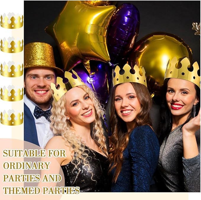 Crtiin 30 Pcs Gold Paper Crown for Adults Princess Hats Crafts Birthday Party Bulk Crowns for School Classroom(Classic Style)