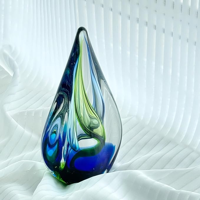 Yao Yuan Hand Blown Glass Sculpture Decor, Paperweight for Office Desk, Modern Glass Art Figurines Mediterranean Beach House Decor, Living Room Coffee Shelves Table Top Decoration