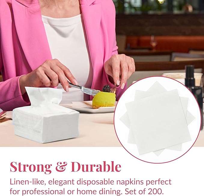 Prestee Linen Feel Guest Towels - Paper Hand Towels - Cocktail Napkins - 5inch Folded / 9.5inch Unfolded - 200 count - Soft and Absorbent Disposable Napkins for Parties and Events - White