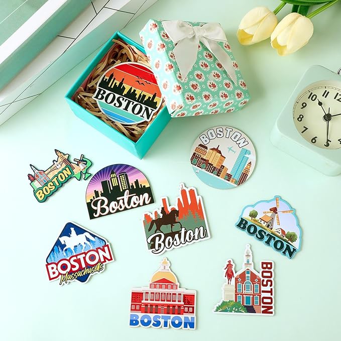 18 Pcs Boston Fridge Magnet Magnetic City Refrigerator Stickers Metal Boston Magnet Souvenirs Gifts Refrigerator Magnets Home Decoration Accessories