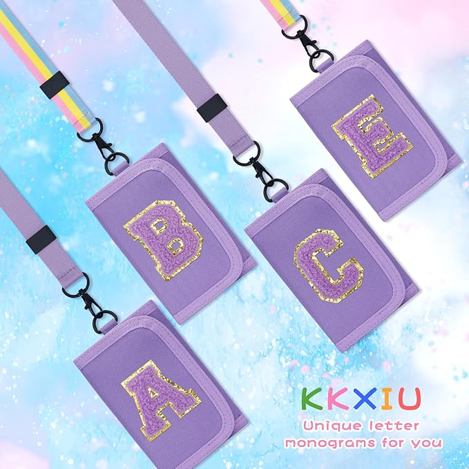 Gifts for Girls 3 4 5 6 7 8 9 10 11 12 Years Old Kids Wallet Cute Initial Coin Purse Toddler Wallet with Magic Sticker (Purple, B)