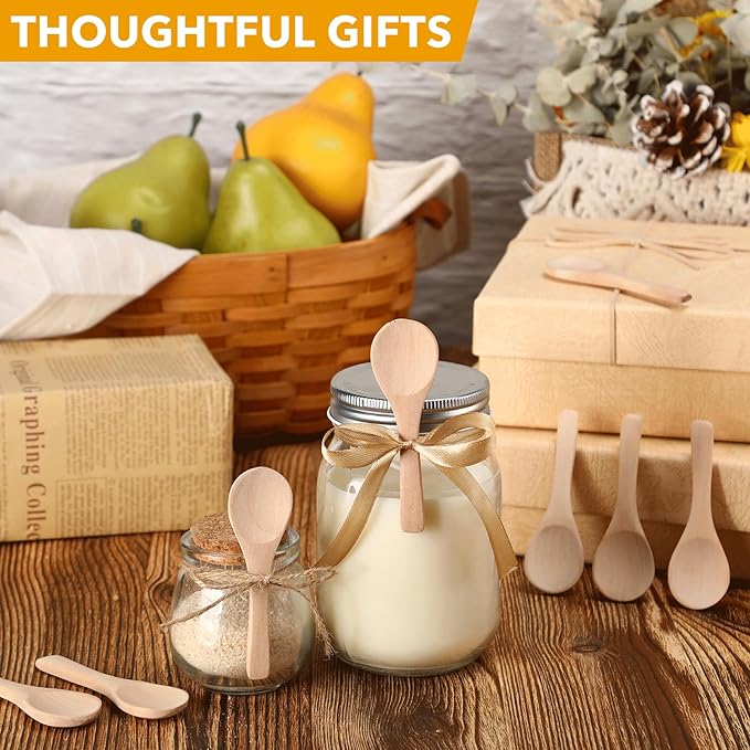 Boao 100 Pcs Small Wooden Spoons, 3.5'' L, Mini Wood Natural Tiny Spoons Wooden Little Teaspoons for Jars Sugar Creamer Honey Spices Salt Kitchen Supplies (Wood Color)