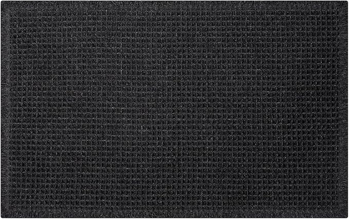 Black Bathroom Rug - Waffle Bath Mat Non Slip Washable, Super Absorbent & Quick Dry, Boho Bath Mat Farmhouse Bathroom Decor, 20'' x 48'', Black