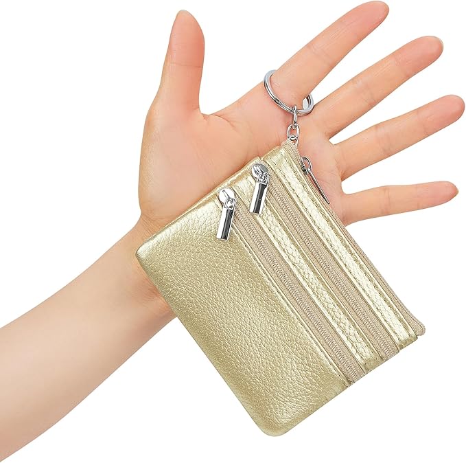 Women's Genuine Leather Coin Purse Mini Pouch Change Wallet with Keychain