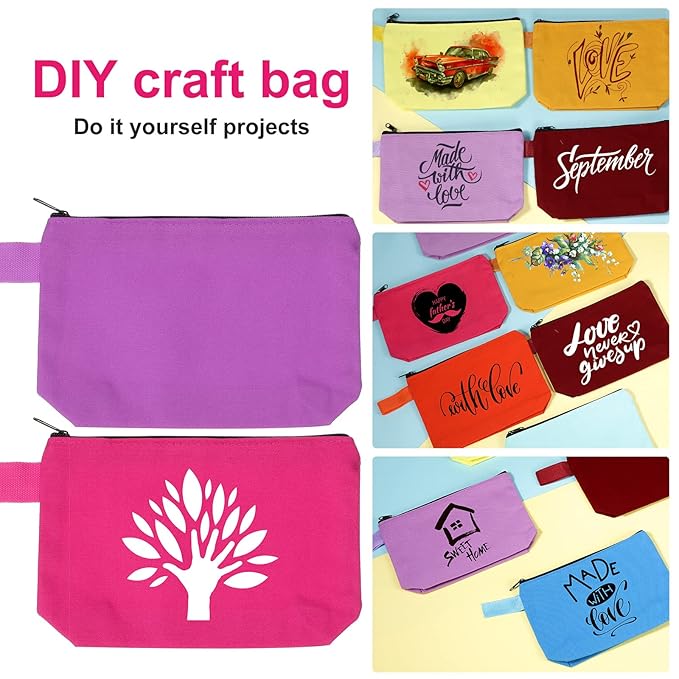 Saintrygo 30 Pcs Makeup Bag Travel Canvas Cosmetic Bag Bulk Multipurpose Small Makeup Pouch for Purse Portable Blank Zipper Toiletry Organizer DIY for Women Assorted Color(Classic,9.8 x 5 x 2 Inch)