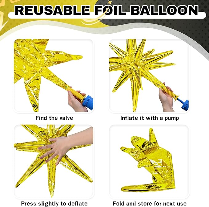 12PCS Gold Star Balloons, Gold Explosion Star Balloons Aluminum Foil Balloon Spike Balloon for Birthday Bachelorette New Year Graduation Party Decorations