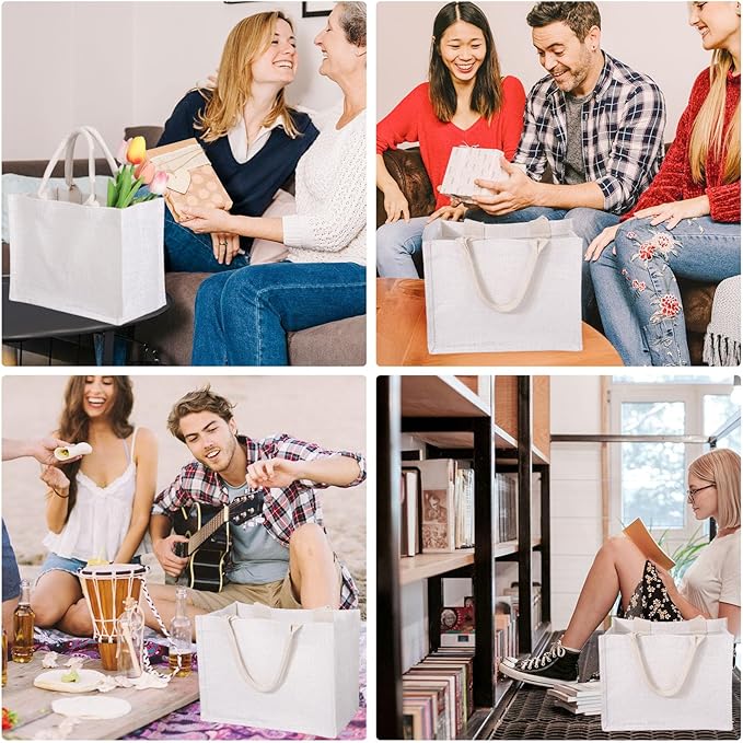 Segarty Jute Tote Bag, 6 Pack Small White Reusable Burlap Canvas Gift Favors Bags with Handles Blank Tote Bulk for Bridesmaid Wedding, Bachelorette Party, Beach Trip, Women Market Grocery Shopping